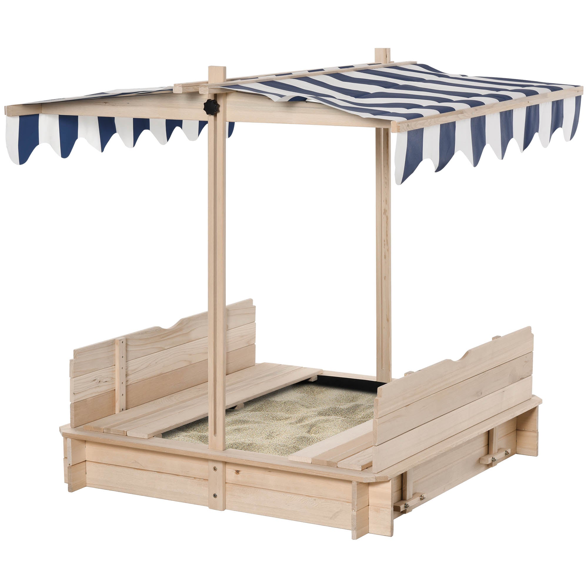 sandbox with canopy and detachable seats feature