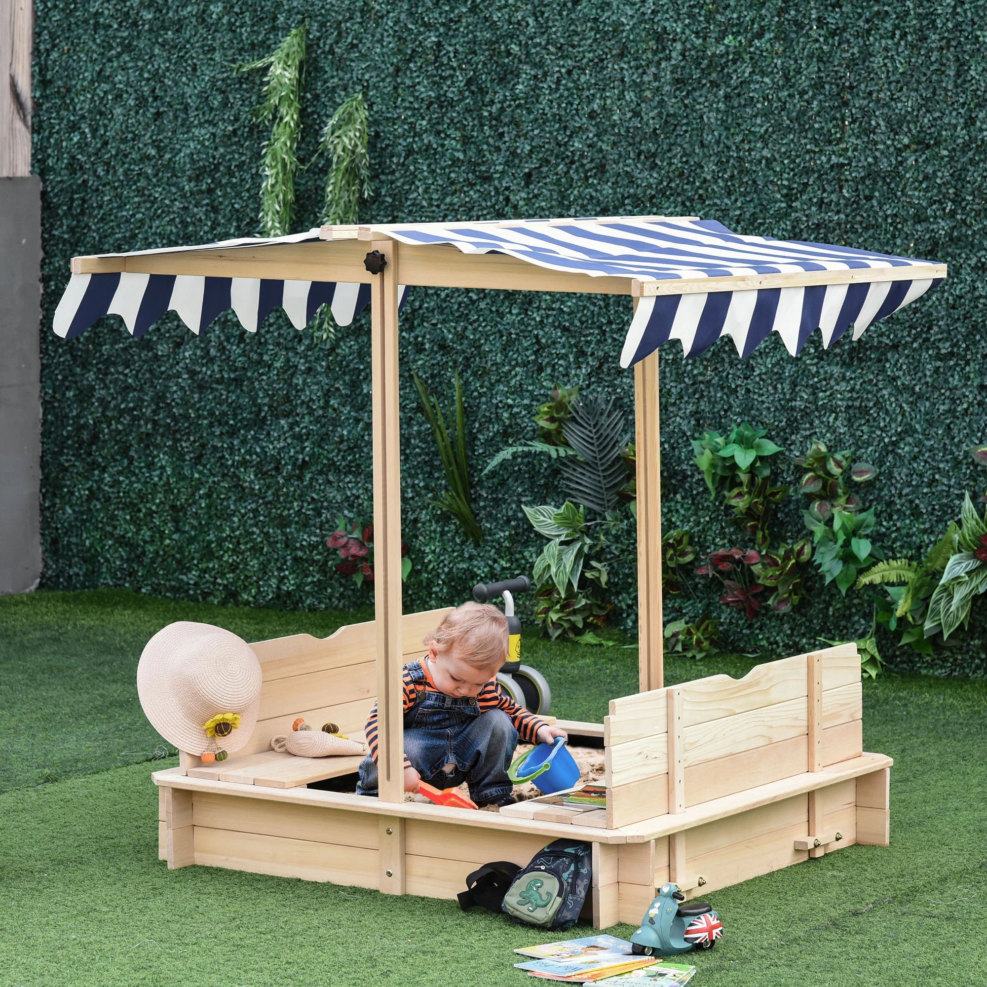 sandbox with canopy designed for multiple kids