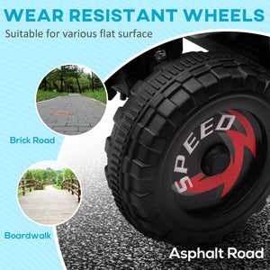 Wearing resistant wheel with 'Speed' branding on an asphalt road, suitable for various flat surfaces.