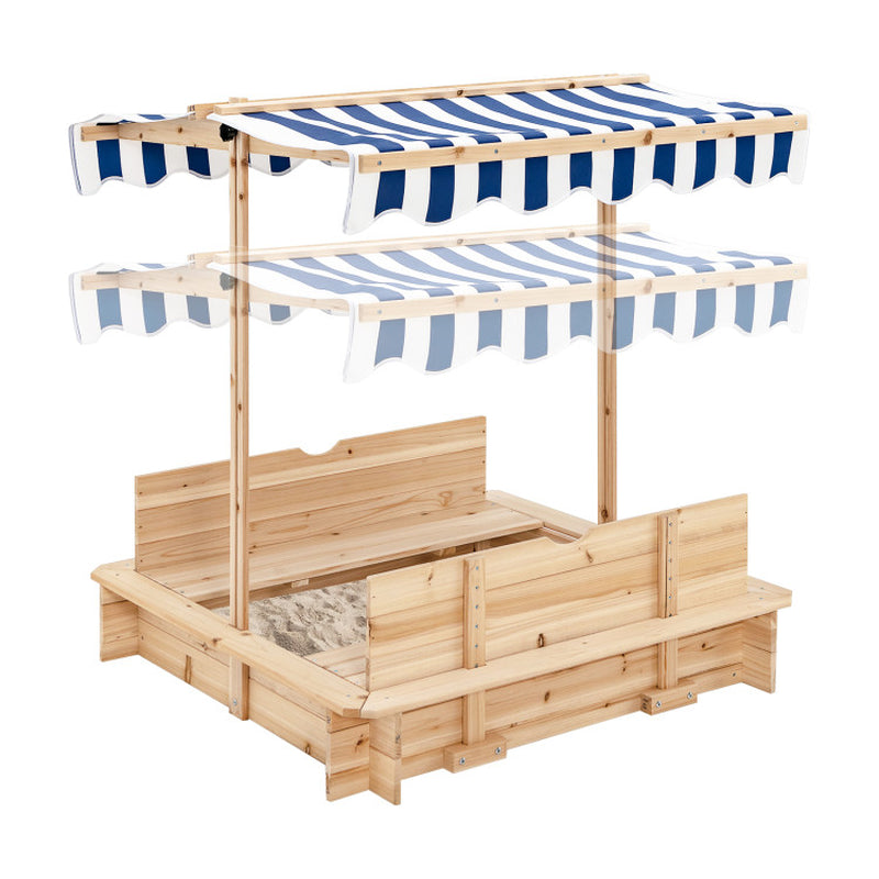 Kids Wooden Sandbox with Canopy and Bench Seats