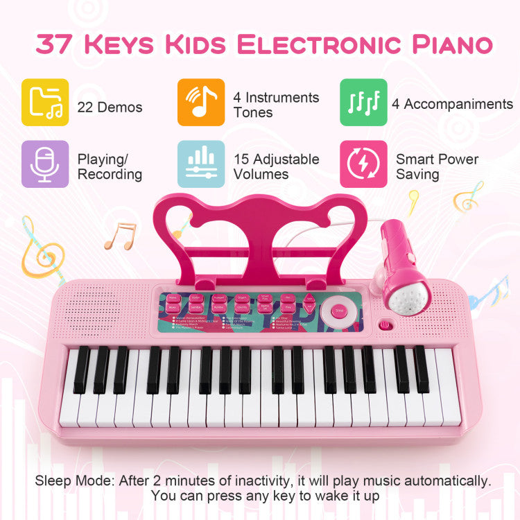 Kids Piano Keyboard 37-Key Kids Toy Keyboard Piano with Microphone for 3+ Kids