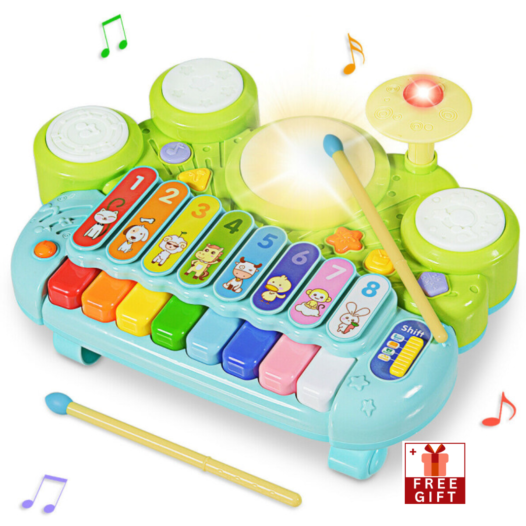 3-In-1 Electronic Piano Xylophone Game Drum Set