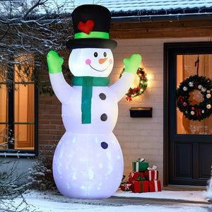 10FT Cheerful Snowman Inflatable with Black Hat & LED for Outdoor Christmas Display