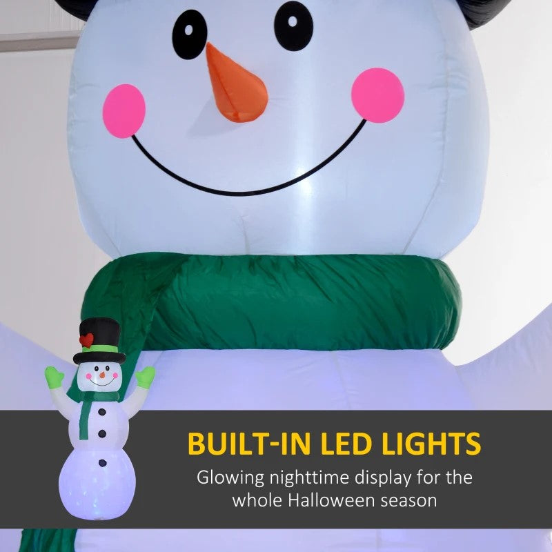 10FT Cheerful Snowman Inflatable with Black Hat & LED for Outdoor Christmas Display