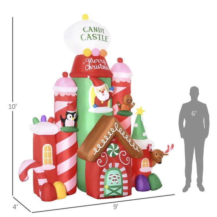 10FT Christmas Inflatables Candy Castle – LED Blow-Up Yard Decor with Rotating Lights