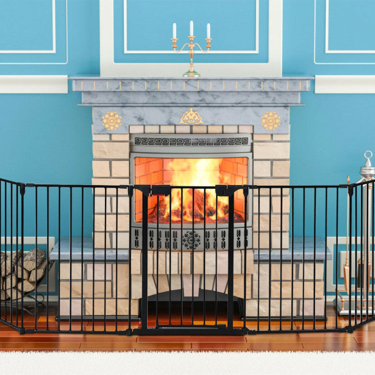 115-Inch 5-Panel Adjustable Wide Fireplace Fence for Safety & Versatility