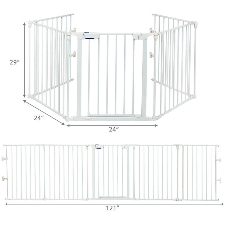 115-Inch 5-Panel Adjustable Wide Fireplace Fence for Safety & Versatility