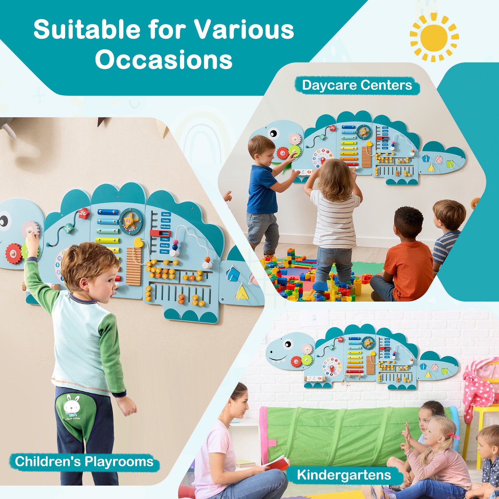 Toddler sensory wall panel with interactive learning activities1