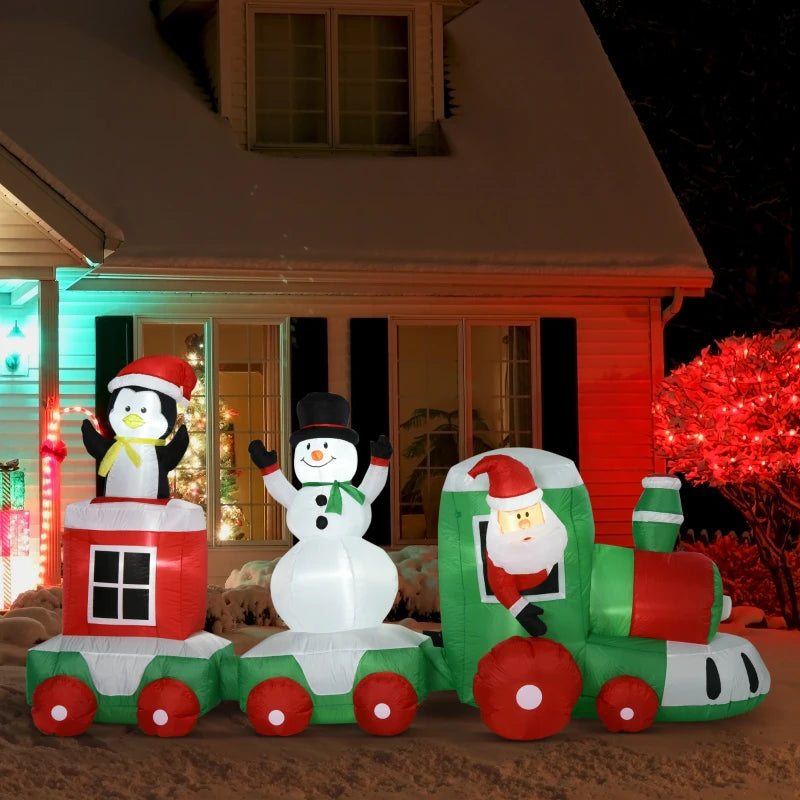 11ft Christmas Inflatable Train with Santa, Snowman, Penguin - LED Yard Holiday Decor