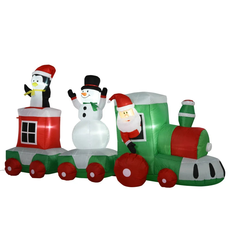 11ft Christmas Inflatable Train with Santa, Snowman, Penguin - LED Yard Holiday Decor