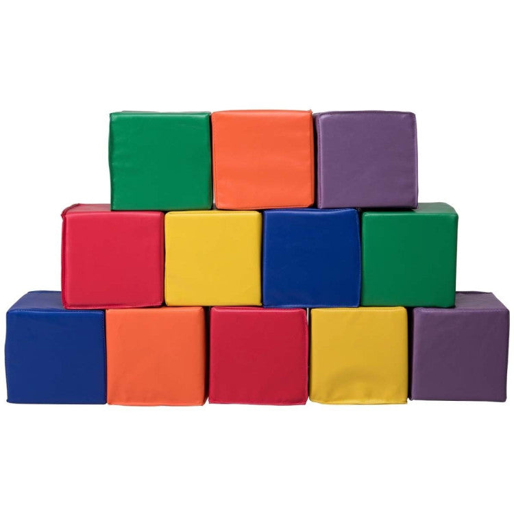 12 Pieces 8-Inch PU Foam Big Building Blocks for Kids – Soft, Lightweight, Colorful Educational Blocks for Toddlers and Preschool