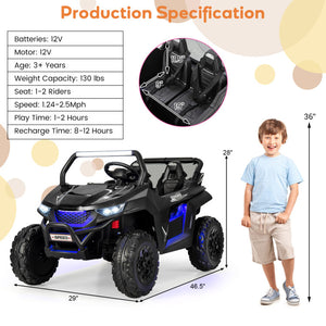 12V 2-Seater Kids Ride-On UTV with Slow Start, Music Player, and LED Lights for Safety