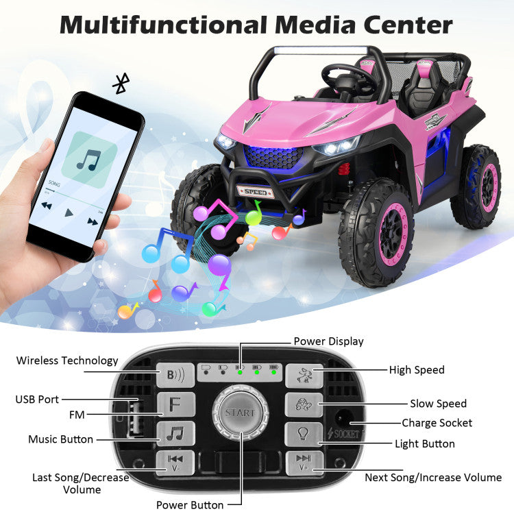 12V 2-Seater Kids Ride-On UTV with Slow Start, Music Player, and LED Lights for Safety