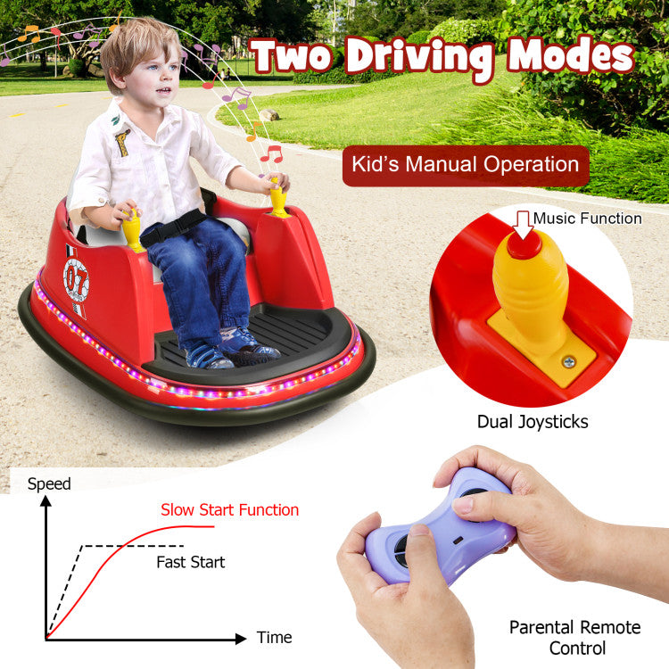 12V Electric Kids Bumper Car with Flashing Lights Fun Ride-On for Toddlers