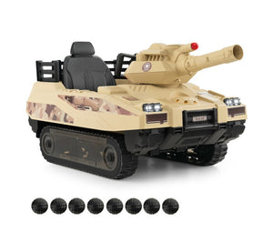 12V Electric Kids Ride-On Tank with Rotatable Turret & 8 Missiles for Ages 3-8