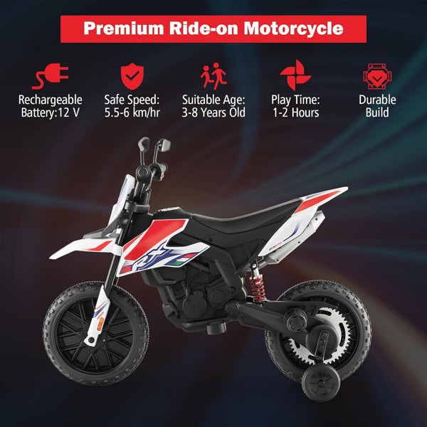 12V Electric Off-Road Dirt Bike for Kids, Battery-Powered Motorcycle Toy for Boys, 4Mph