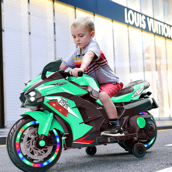 12V Electric Ride-On Toy Motorcycle for Kids with Light-Up Wheels, Bluetooth Music & Lights