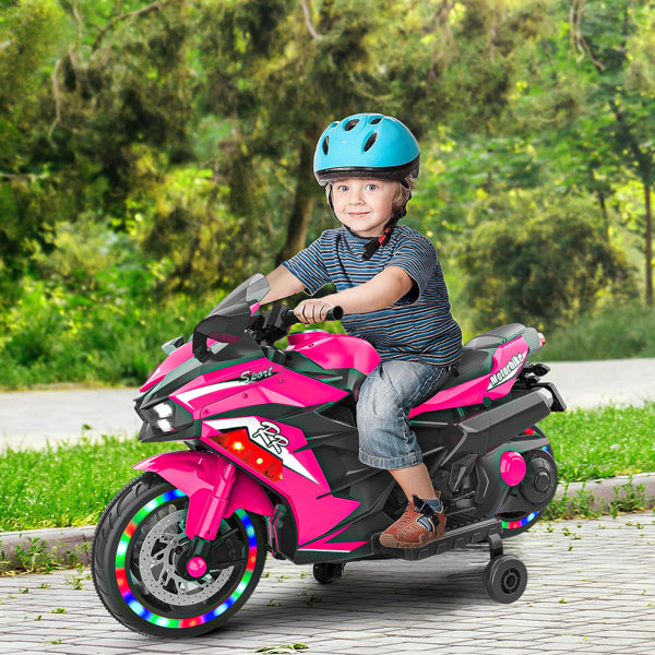 12V Electric Ride-On Toy Motorcycle for Kids with Light-Up Wheels, Bluetooth Music & Lights