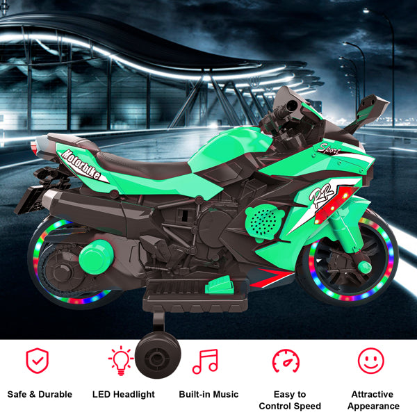 12V Electric Ride-On Toy Motorcycle for Kids with Light-Up Wheels, Bluetooth Music & Lights