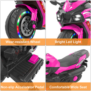 12V Electric Ride-On Toy Motorcycle for Kids with Light-Up Wheels, Bluetooth Music & Lights