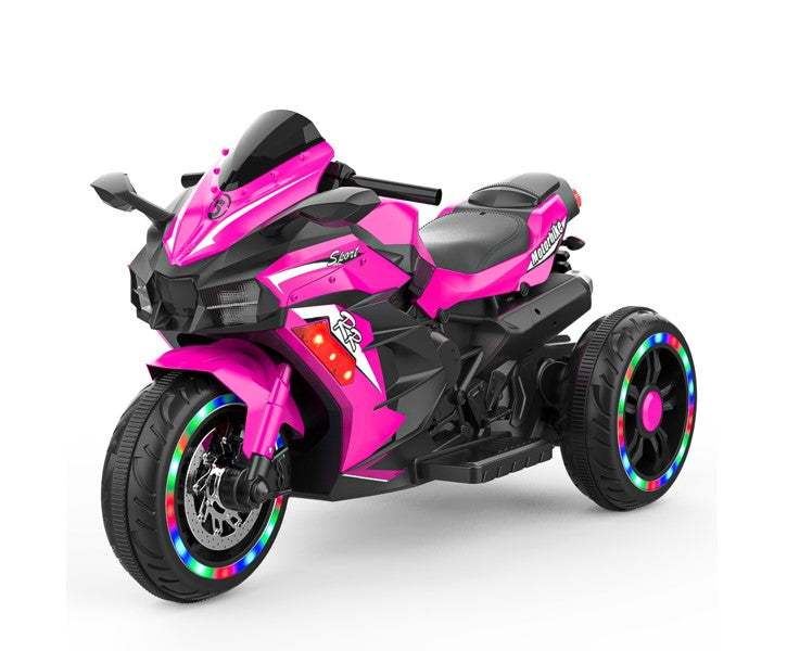 12V Kids Electric Ride-On Motorcycle, 3-Wheel Toy with LED Lights & Bluetooth Music