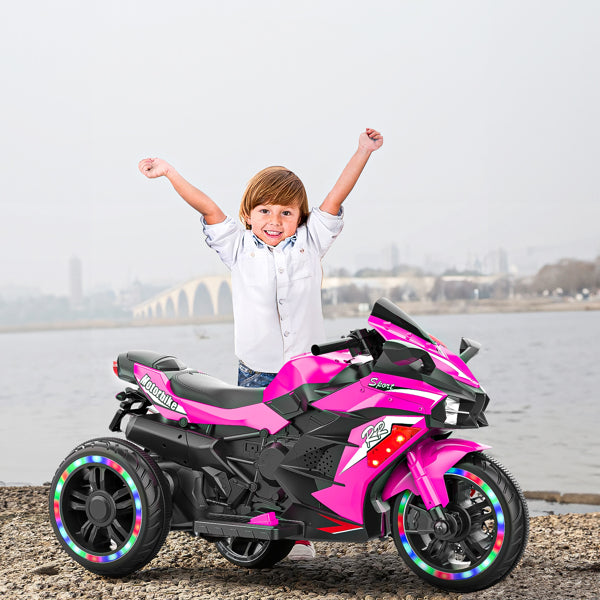 12V Kids Electric Ride-On Motorcycle, 3-Wheel Toy with LED Lights & Bluetooth Music