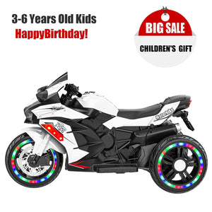 12V Kids Electric Ride-On Motorcycle, 3-Wheel Toy with LED Lights & Bluetooth Music