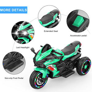 12V Kids Electric Ride-On Motorcycle, 3-Wheel Toy with LED Lights & Bluetooth Music