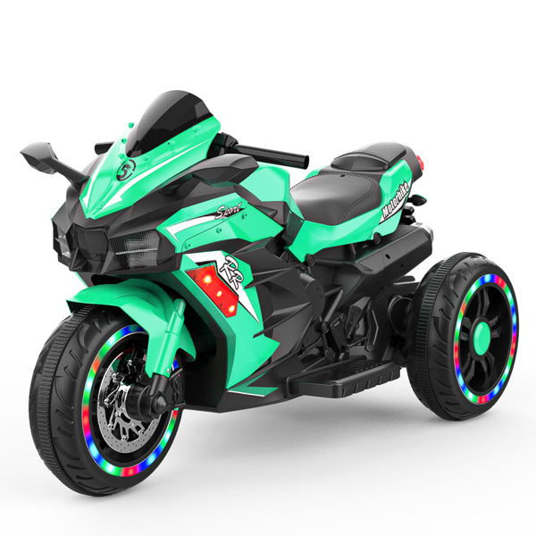 12V Kids Electric Ride-On Motorcycle, 3-Wheel Toy with LED Lights & Bluetooth Music