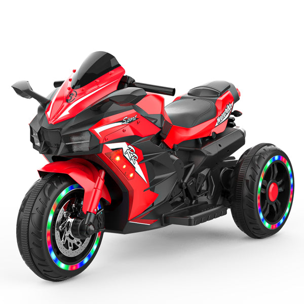 12V Kids Electric Ride-On Motorcycle, 3-Wheel Toy with LED Lights & Bluetooth Music