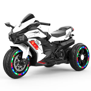 12V Kids Electric Ride-On Motorcycle, 3-Wheel Toy with LED Lights & Bluetooth Music