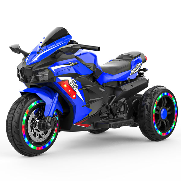 12V Kids Electric Ride-On Motorcycle, 3-Wheel Toy with LED Lights & Bluetooth Music