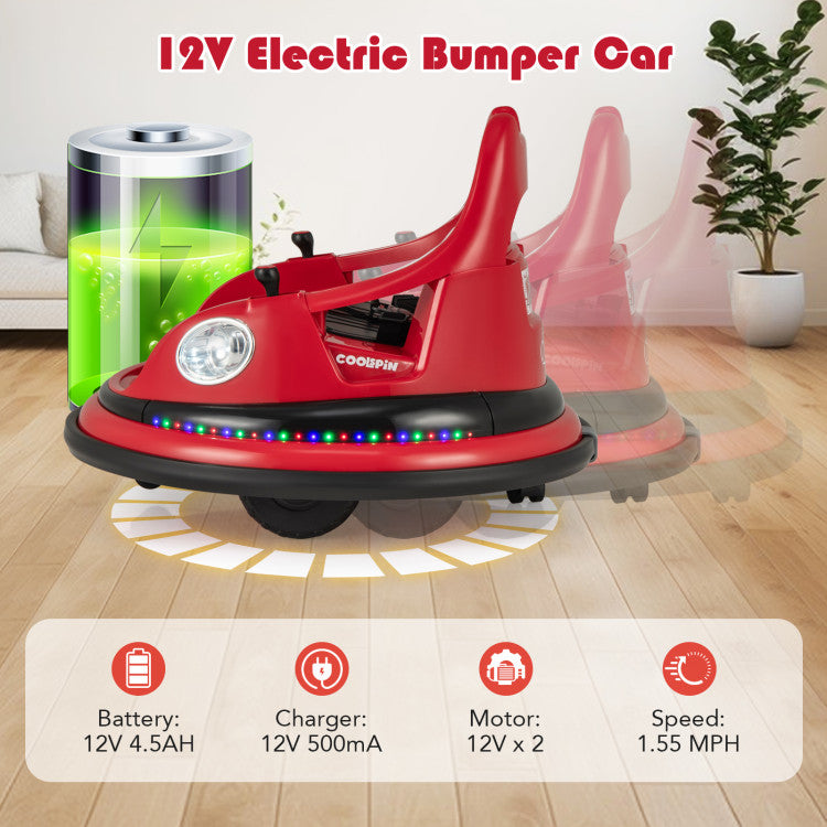 12V Kids Ride-On Bumper Car with Remote Control and Dual Joysticks