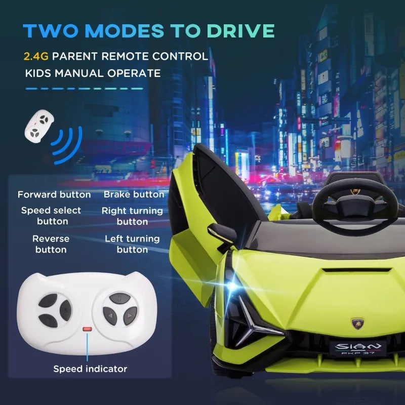 12V Lamborghini SIAN Kids Electric Ride-on Car with Remote Control, Horn, Music & Lights