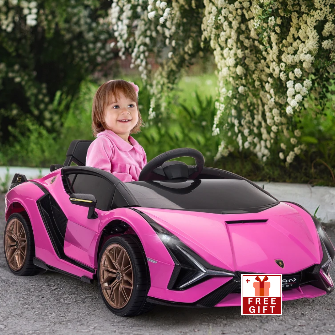 12V Licensed Lamborghini Sian Toy Car, Battery Operated Kids Ride On Car with Remote Control Pink