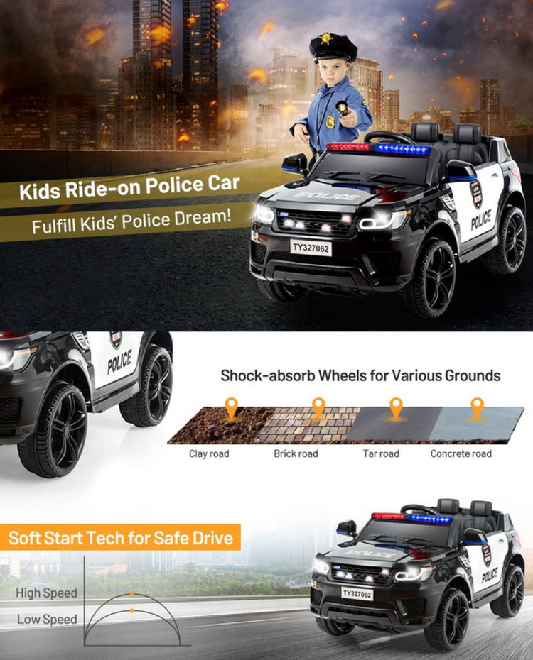 12V Police Car Ride-On for Kids with Remote Control - Electric Toy Vehicle