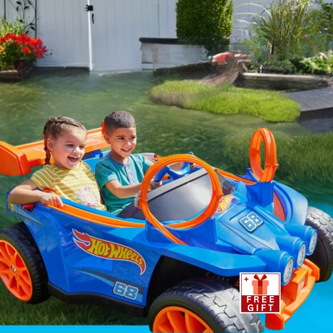 12V Power Wheels Hot Wheels Racer Ride-On With Toy Car Track Set For P ...