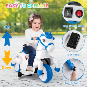 12V Unicorn Ride-On Toy with Training Wheels, Horse Riding Mode, and LED Lights