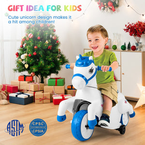 12V Unicorn Ride-On Toy with Training Wheels, Horse Riding Mode, and LED Lights