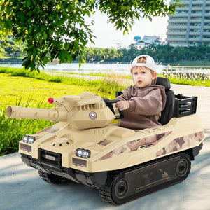 12V Electric Kids Ride-On Tank with Rotatable Turret & 8 Missiles for Ages 3-8