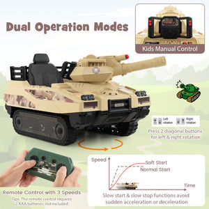12V Electric Kids Ride-On Tank with Rotatable Turret & 8 Missiles for Ages 3-8