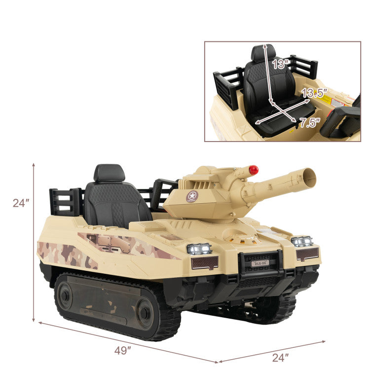 12V Electric Kids Ride-On Tank with Rotatable Turret & 8 Missiles for Ages 3-8