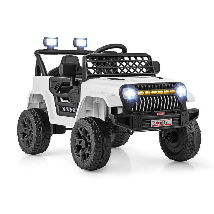 White toy SUV with black accents on a white background