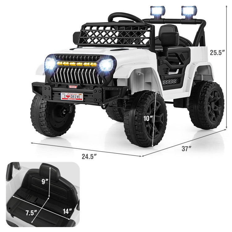 Children's toy truck with dimensions displayed on a white background