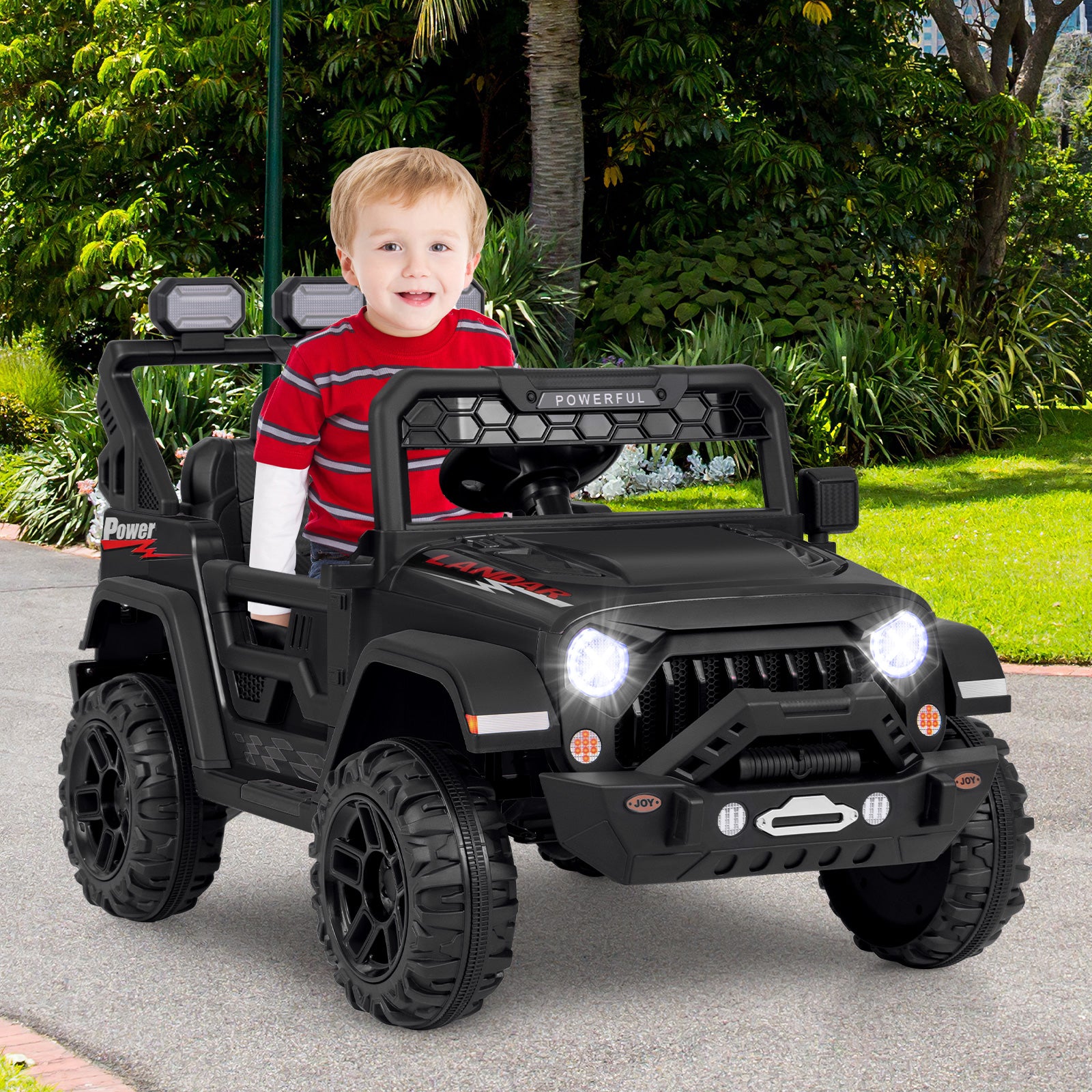 12V Electric Kids Ride-On Jeep with Remote Control, Music, and LED Lights