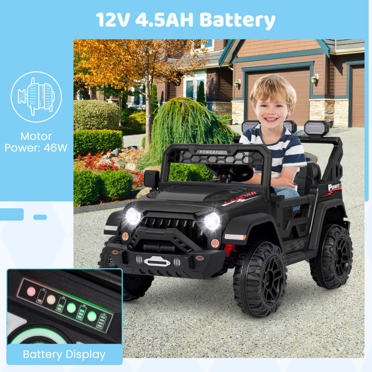 12V Electric Kids Ride-On Truck with Remote Control, Music, and LED Lights