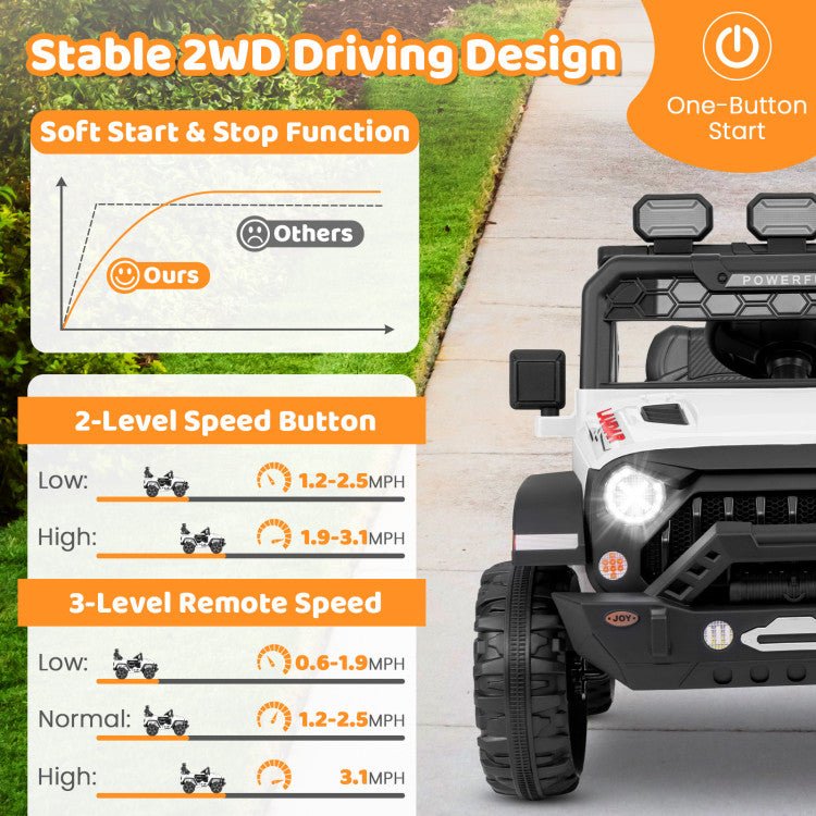 12V Electric Kids Ride-On Truck with Remote Control, Music, and LED Lights