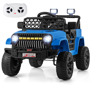 Blue toy jeep with remote control on a white background