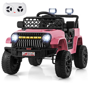 Pink toy jeep with remote control on a white background