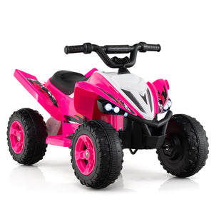 Pink and black toy ATV on a white background